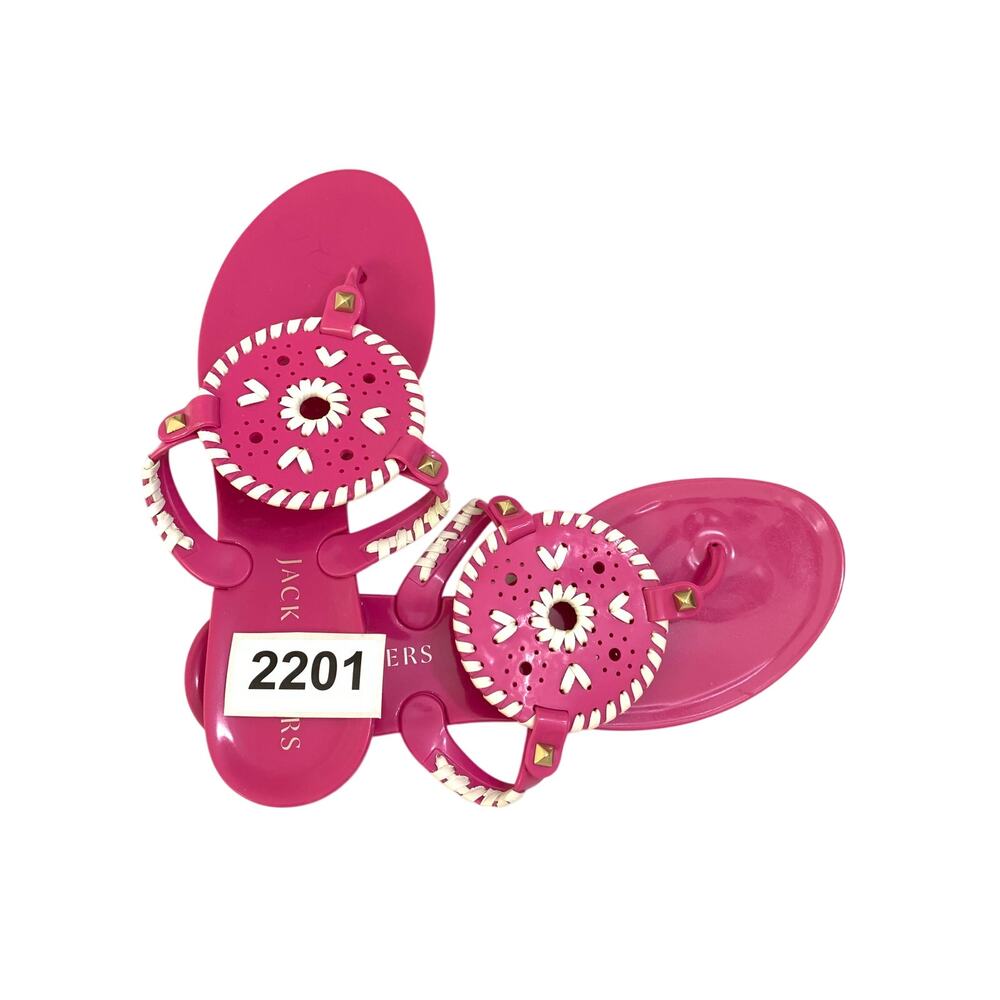 Jack Rogers NWOT Womens Georgica Jelly Sandals Size 9 Bright Pink & White Beachy - Picture 13 of 13